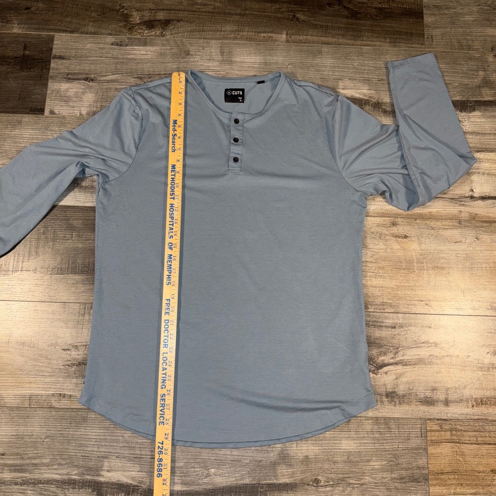 Cuts Clothing Henley Shirt‎ Long Sleeve Gray Trim Fit Mens XL Stretch Tee - Picture 5 of 6